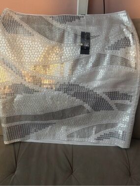 White Sequin Mini Skirt with Silver Accents